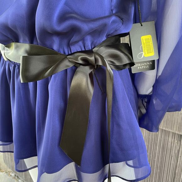 š„NWT ($120) Adrianna Papell Beaded Bishop Sleeve Sheer Chiffon Feminine Blouse - Picture 6 of 16